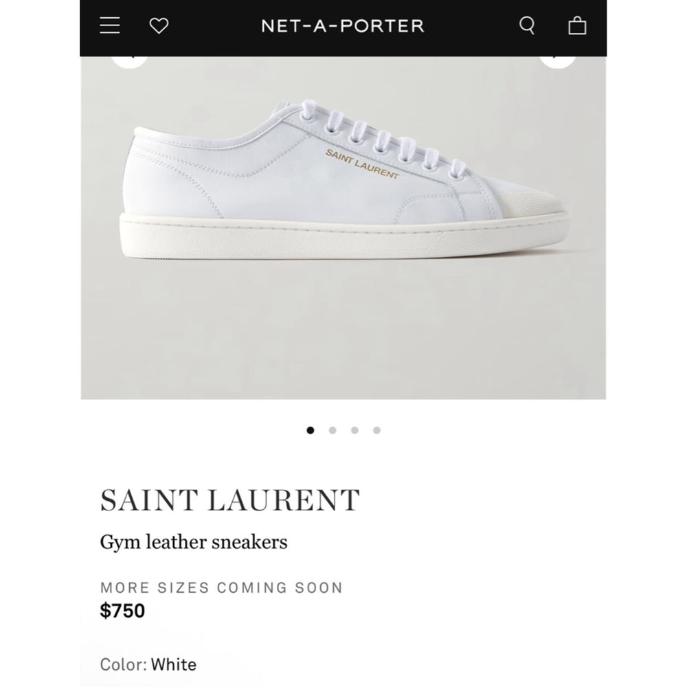NWB SAINT LAURENT White Gym Leather Sneakers 39/9 - Picture 1 of 9